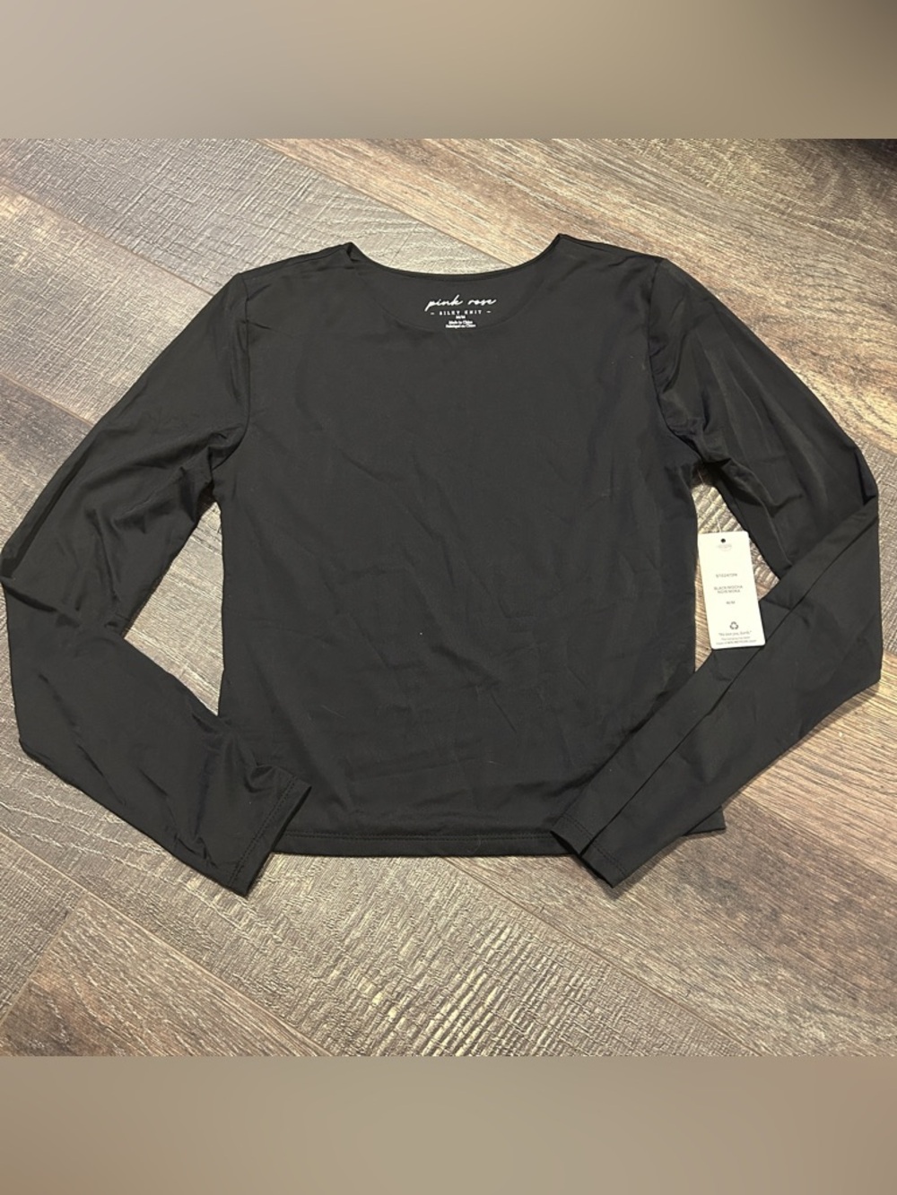 Pink Rose Black Long Sleeve Crewneck Shirt